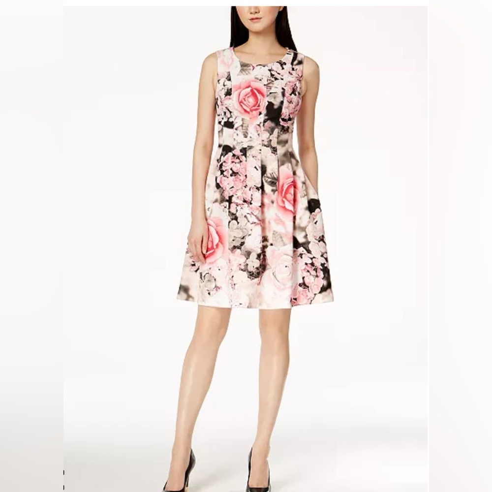 Calvin Klein Dress Size 2 Pink & Gray Pleated Sleeveless Fitโ & Flare Dress